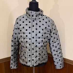 Lands’ End Polka Dot Down Puffer Jacket Size S 6–8 Gray EUC